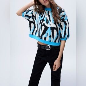 Zara short sleeve zebra print sweater